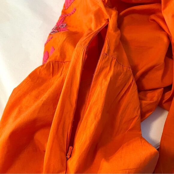 TORY BURCH Orange Pink Embroidered Embellished Cotton Claudia Tunic Top 4 - Picture 10 of 12